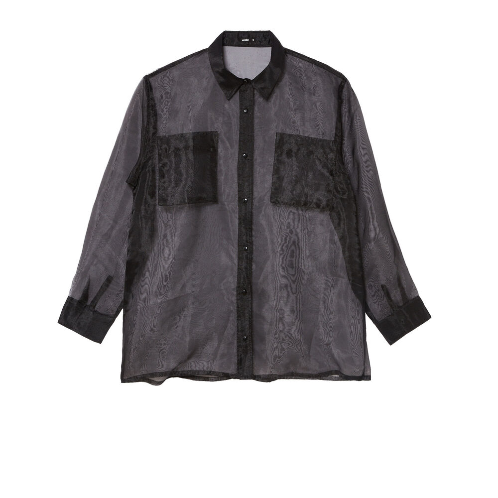 Chemise longue transparente en tulle - noir noir.