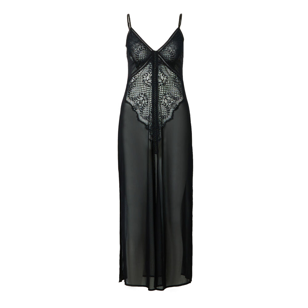 Nuisette longue transparente et dentelle - noir noir.