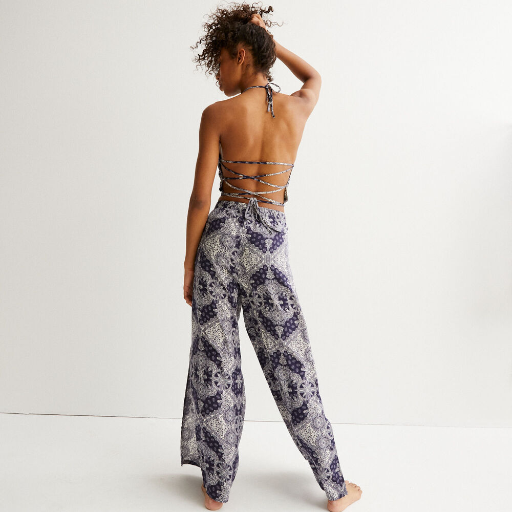 Top à détails dos en satin à motifs - bleu bleu.