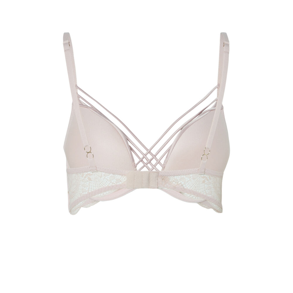 Soutien-gorge push-up en dentelle et lien satiné - rose rose.