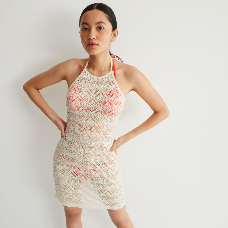 robe dos nu à nouer en dentelle - écru robe dos nu à nouer en dentelle - écru;