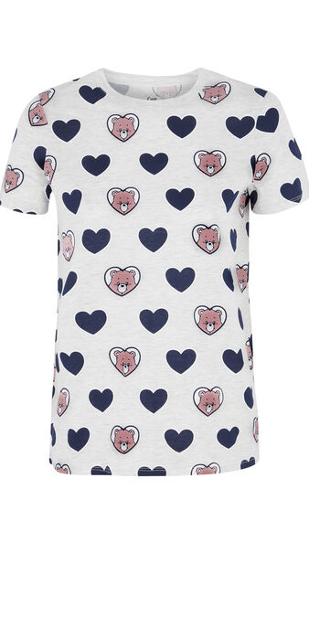 Top &agrave; motifs c&oelig;urs les bisounours bisousiz gris clair.