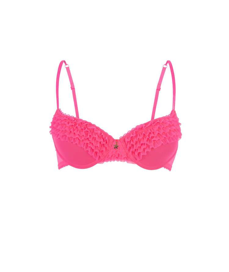 Soutien-gorge ampliforme en tulle froufriz rose.