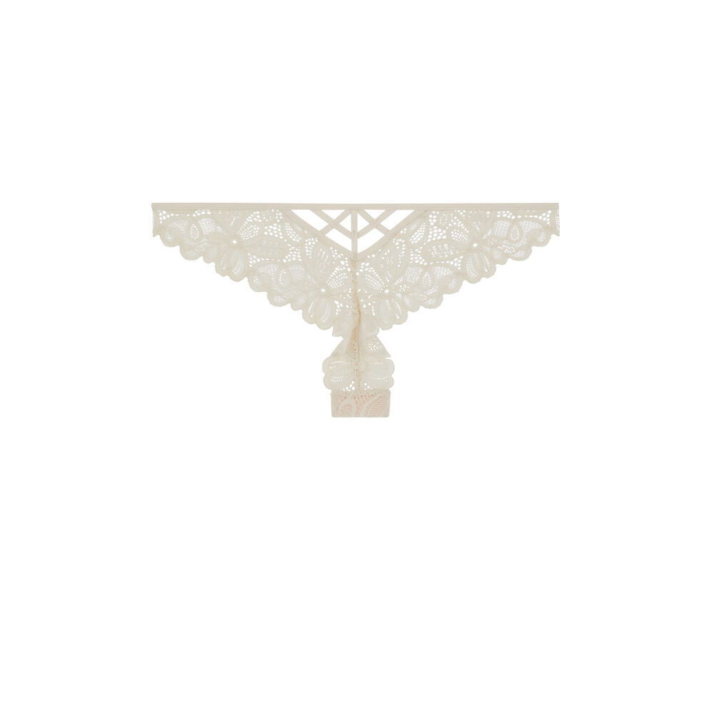 Tanga en dentelle - beige beige.