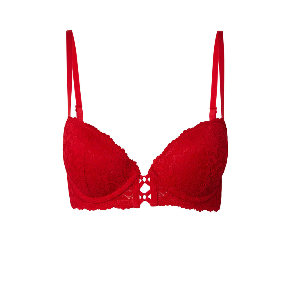 Soutien-gorge push-up en dentelle fleurie - rouge rouge.