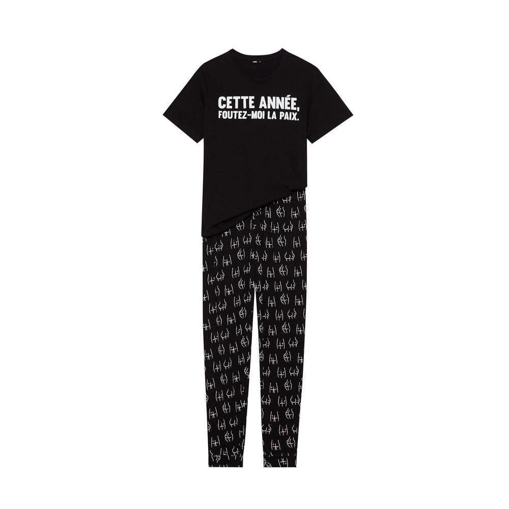 Set pyjama manches courtes foutez-moi la paix - noir noir.