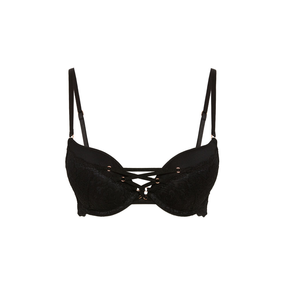 Soutien-gorge ultrapush en dentelle et liens - noir noir.