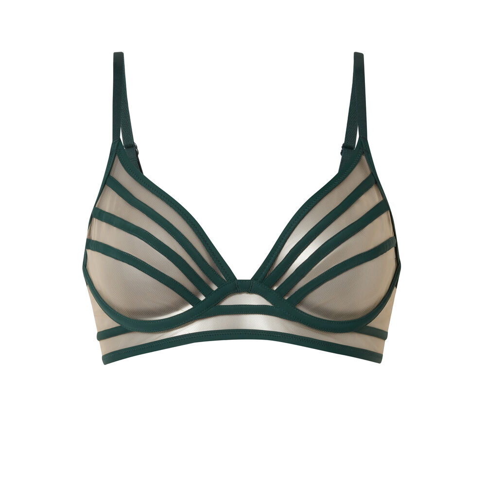 Soutien-gorge corbeille en tulle et bandes - sapin vert.
