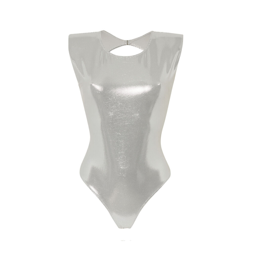 Maillot 1 pièce métallisé ouverture dos - argenté argenté.
