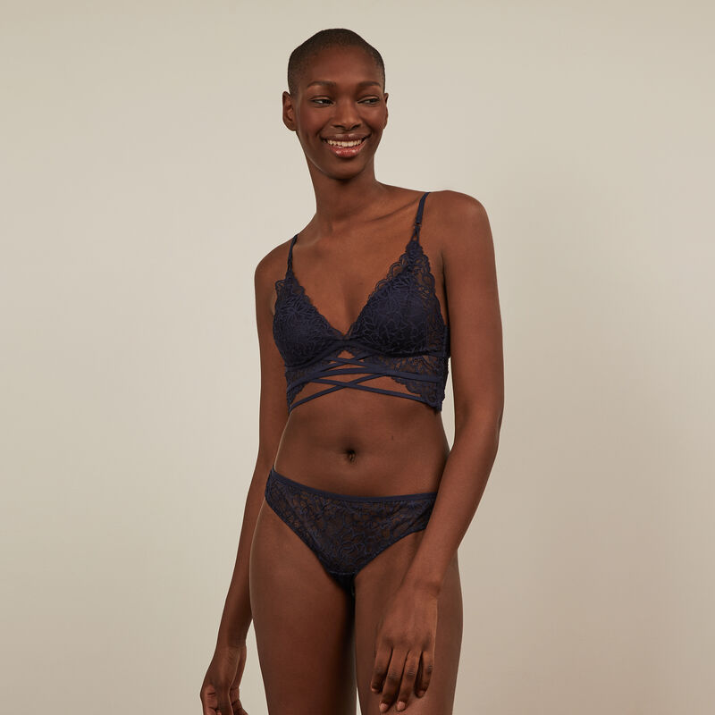 soutien-gorge triangle en dentelle à liens - bleu marine soutien-gorge triangle en dentelle à liens - bleu marine;