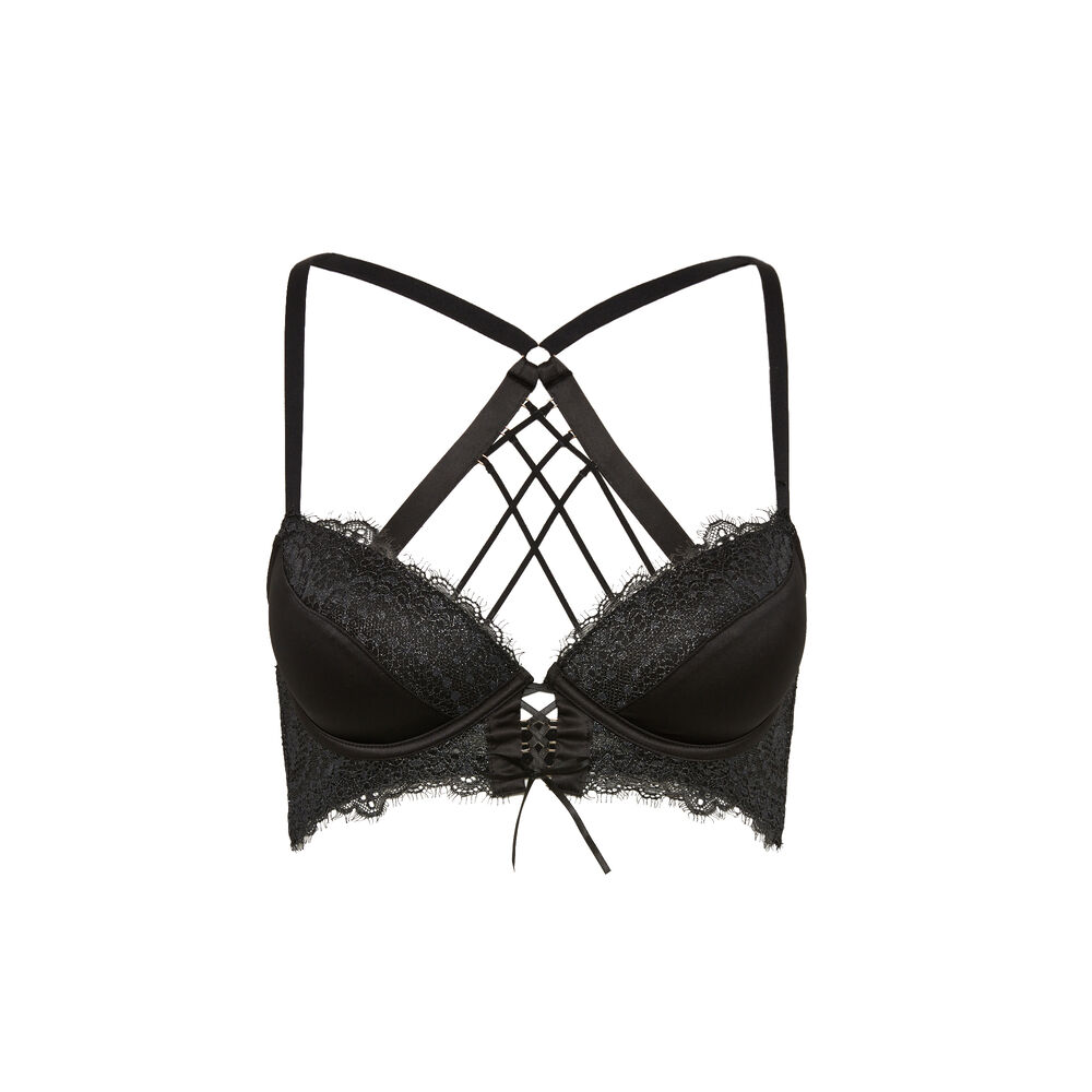 Soutien-gorge push-up bustier à laçage - noir noir.