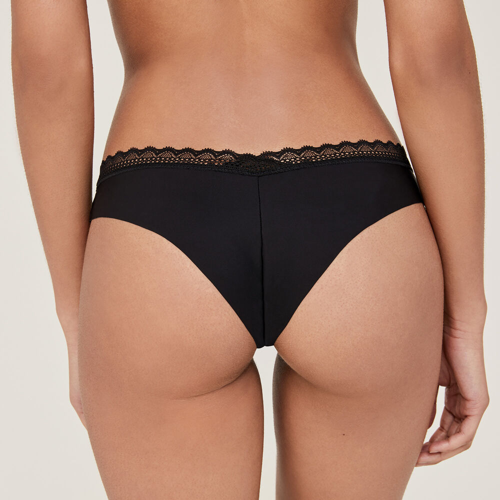Tanga en microfibre uni - noir noir.