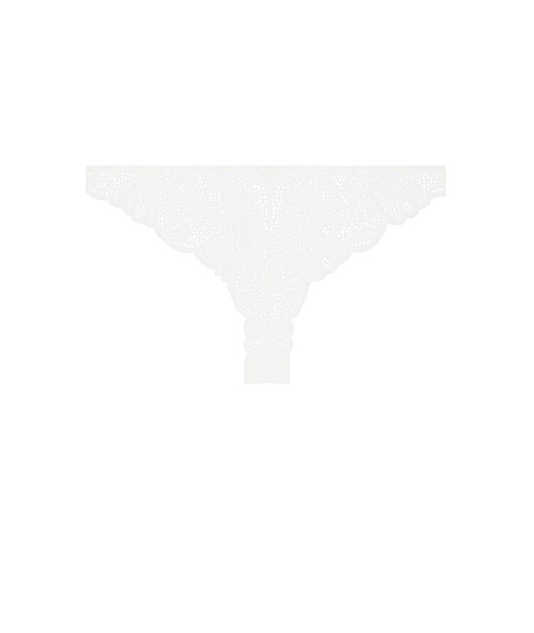 Tanga en dentelle fleurie - blanc blanc.