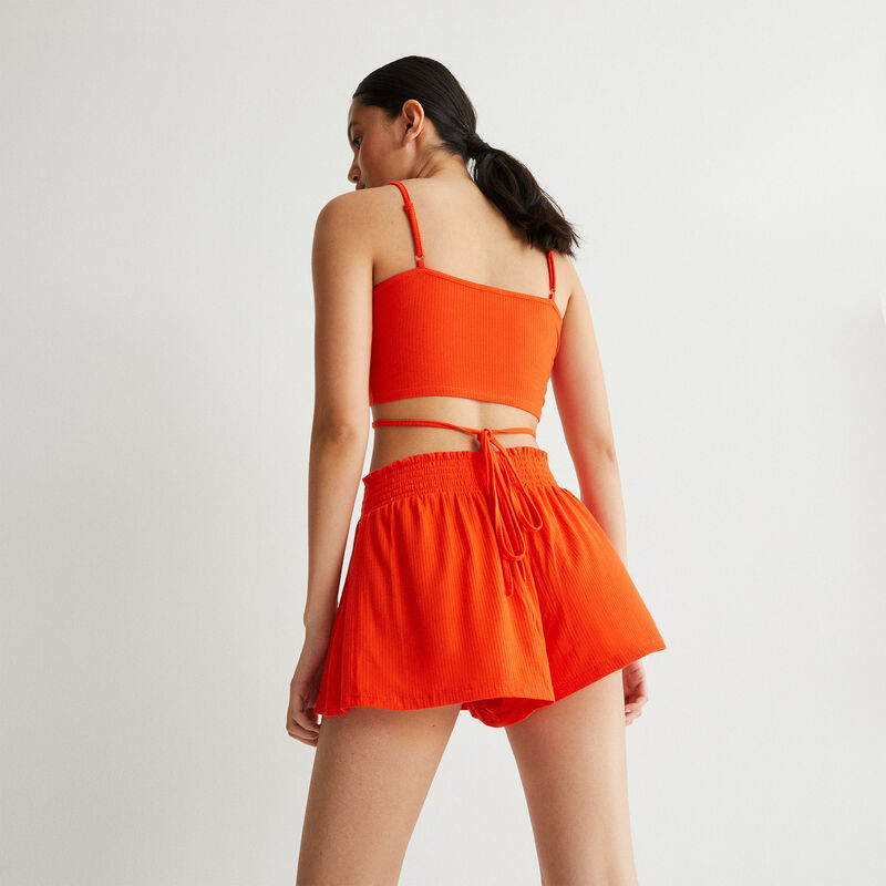 short cotelé à ceinture froncée - corail short cotelé à ceinture froncée - corail;