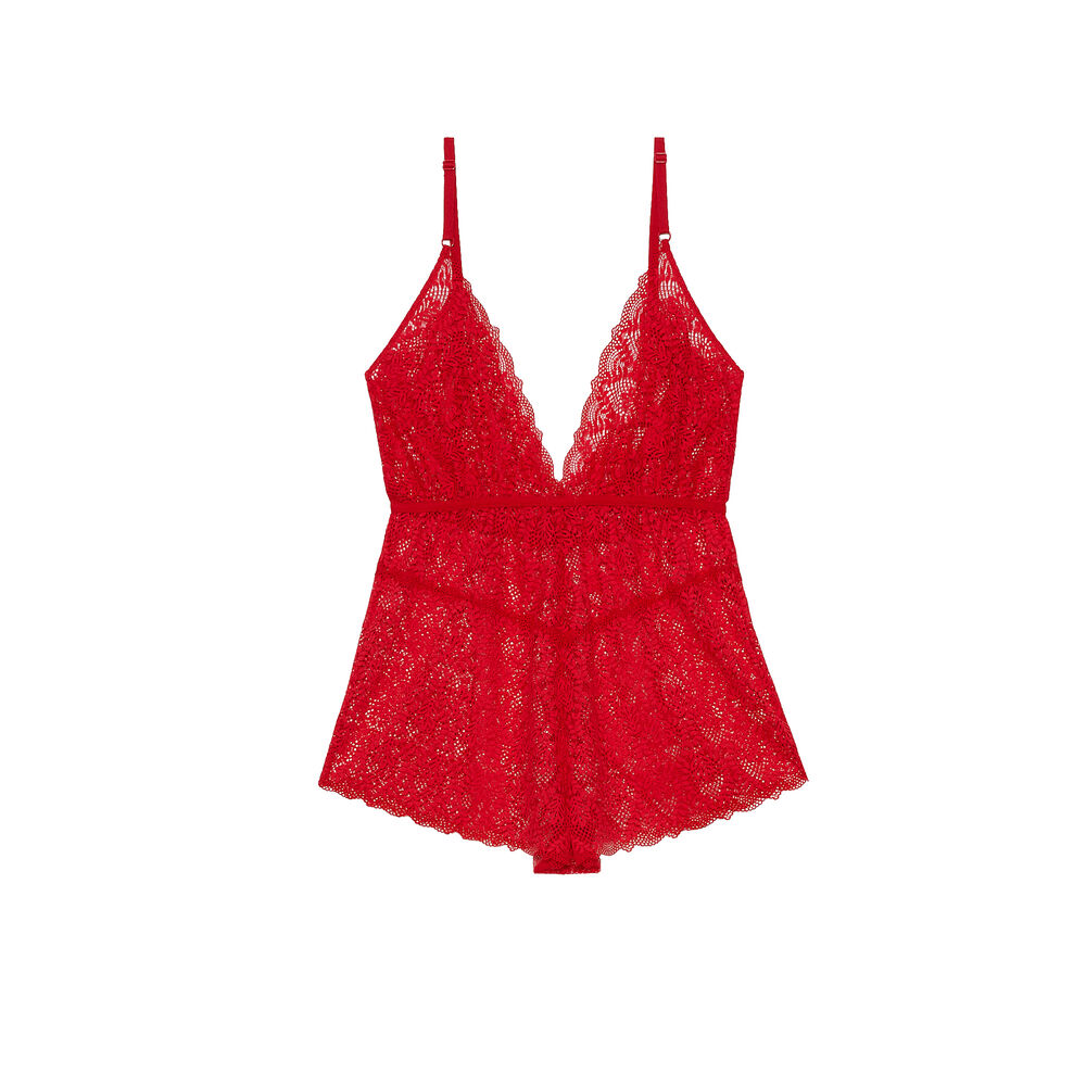 Combishort dentelle et décolleté plongeant - rouge rouge.