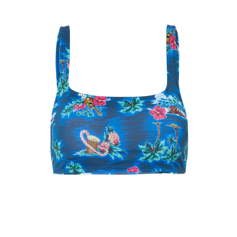 haut de maillot brassière à motifs hawaïens - bleu haut de maillot brassière à motifs hawaïens - bleu ;