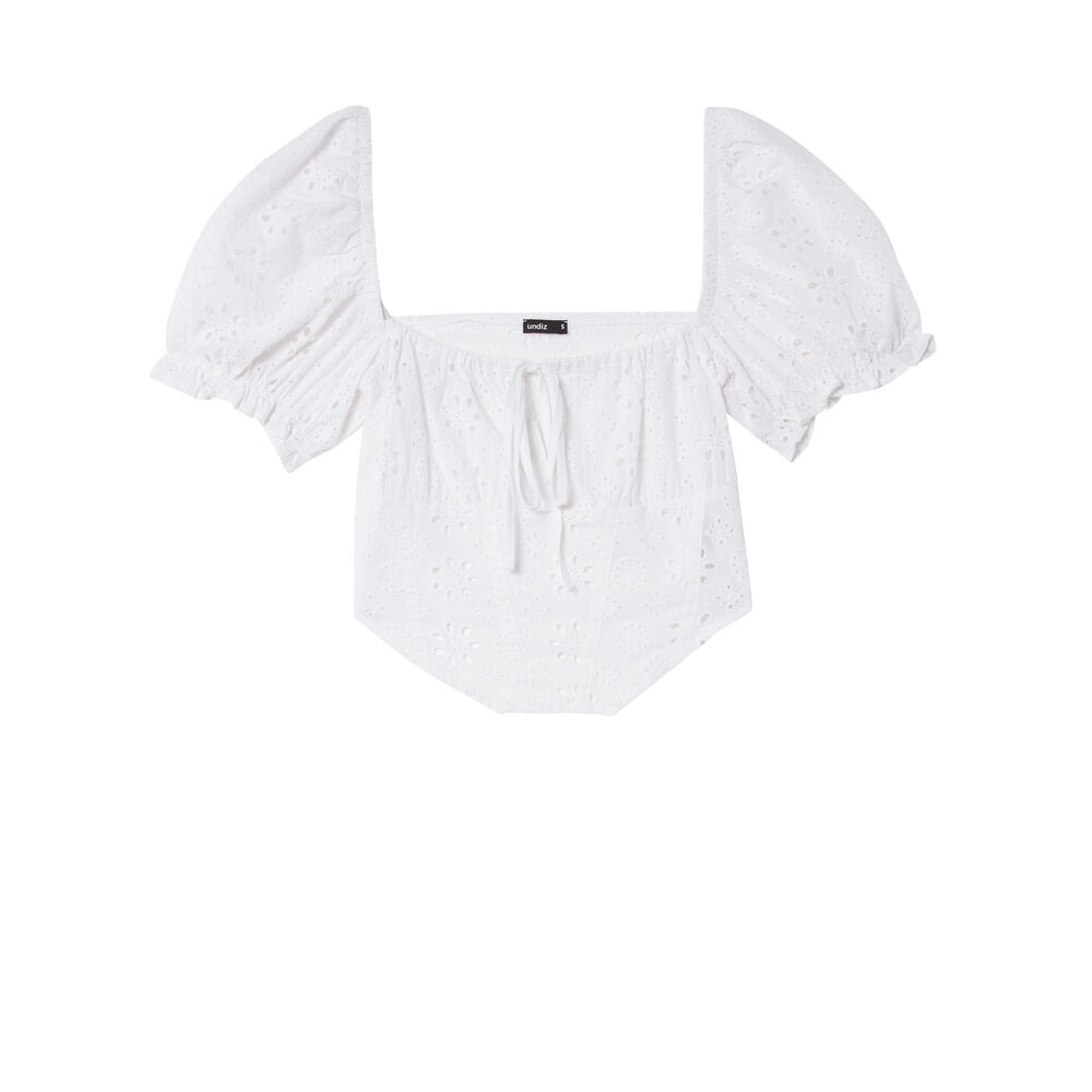 Top effet corset échancré à manches ballon - blanc blanc.