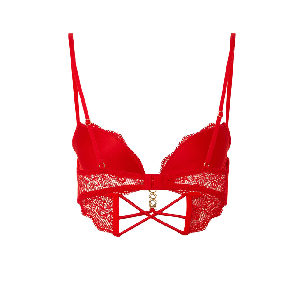 Soutien-gorge ampli bustier à détail chaine dorée - rouge rouge.
