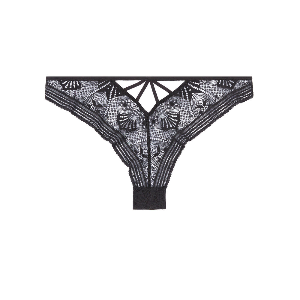 Tanga à détails liens - noir noir.