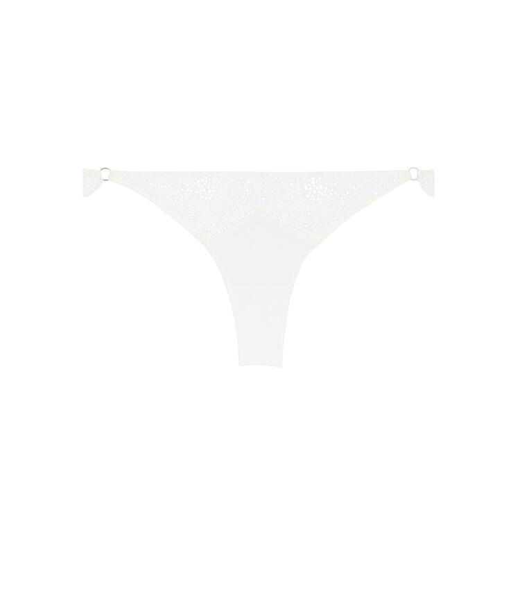 Tanga en dentelle fleurie - blanc blanc.