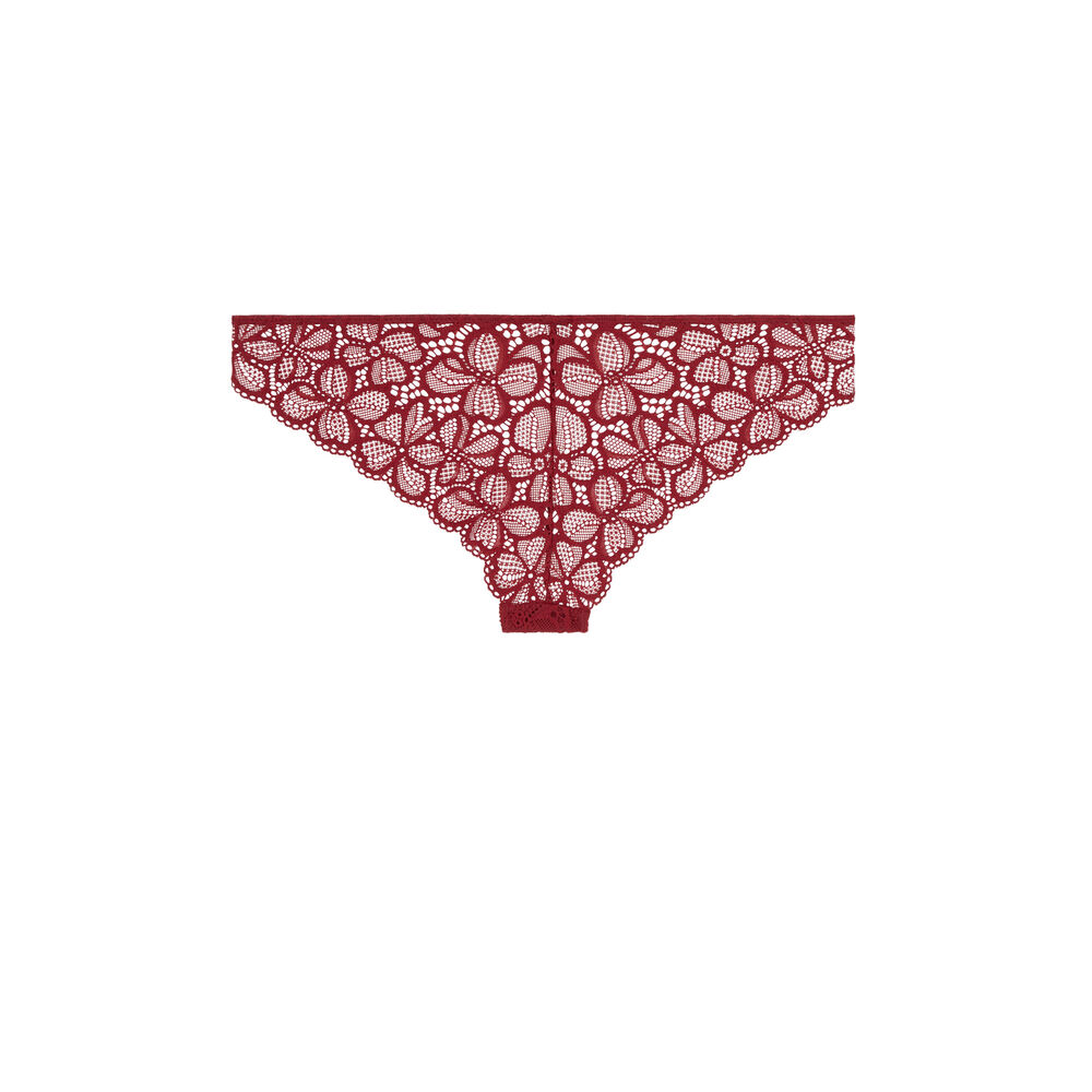 Tanga en dentelle détail nœud - rouge bordeaux.