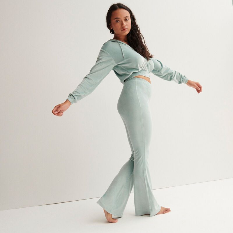 pantalon taille haute pattes def en velours - vert d'eau pantalon taille haute pattes def en velours - vert d'eau;
