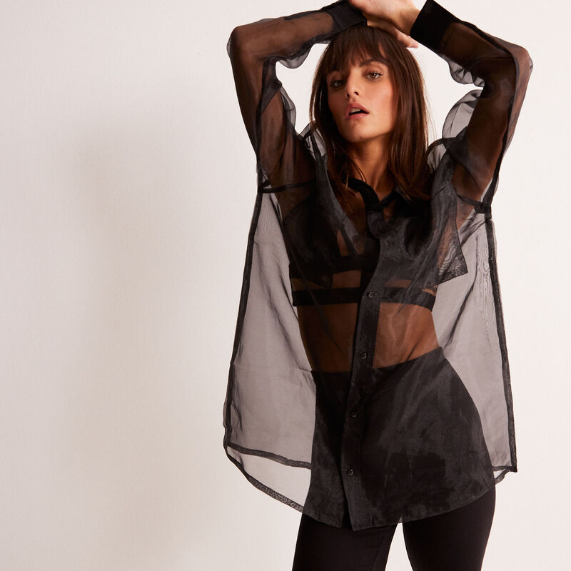 chemise longue transparente en tulle - noir chemise longue transparente en tulle - noir;