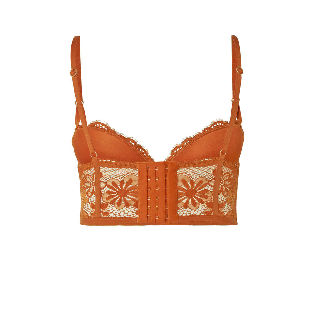 Soutien-gorge push-up bustier dentelle ajourée - marron marron.