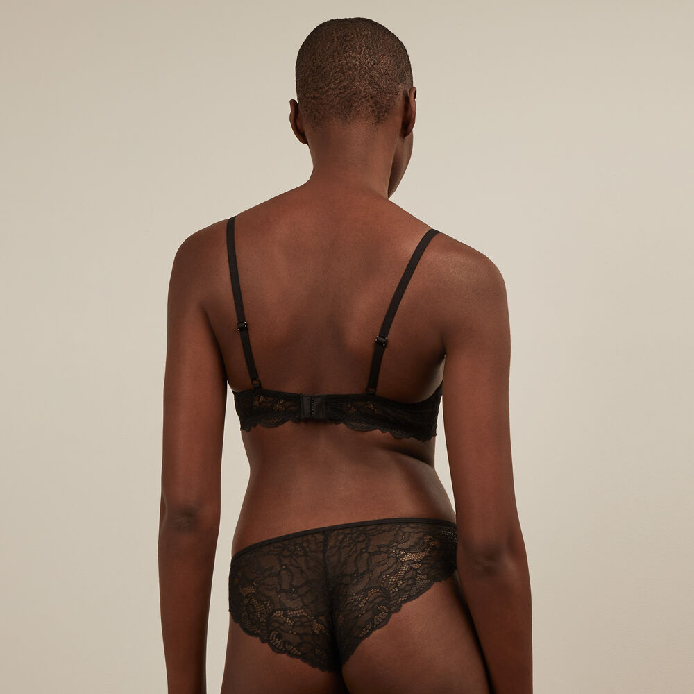 Soutien-gorge push-up micro et dentelle - noir et beige marron.