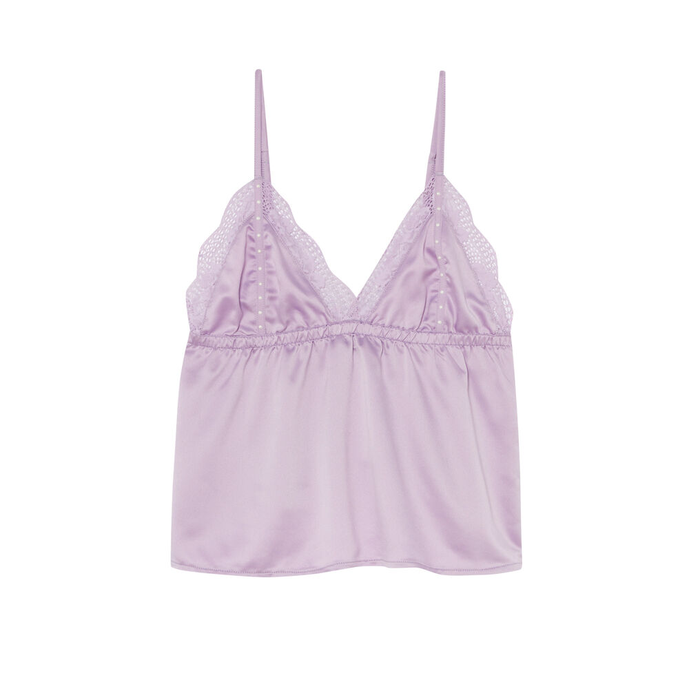 Top satiné et bords en dentelle - lilas violet.