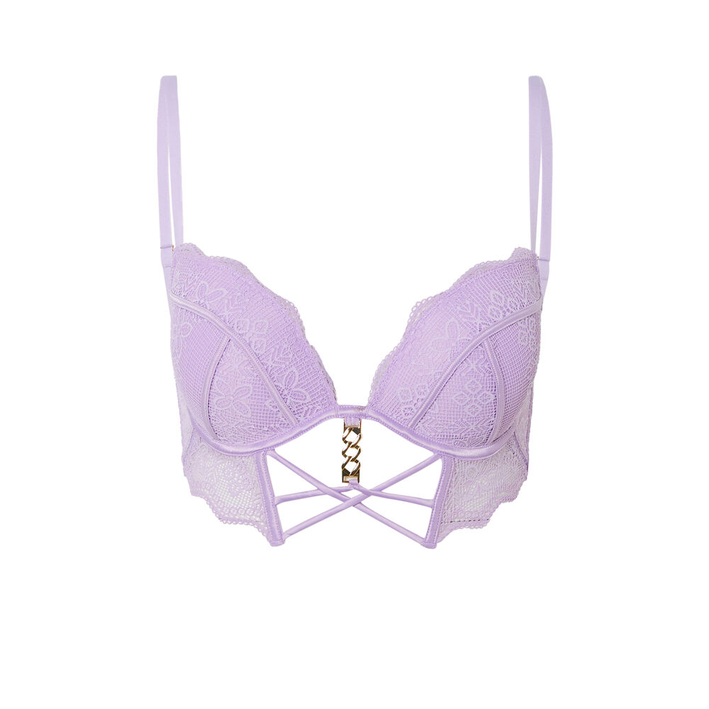 Soutien-gorge ampli bustier à détail chaine dorée - lilas violet.