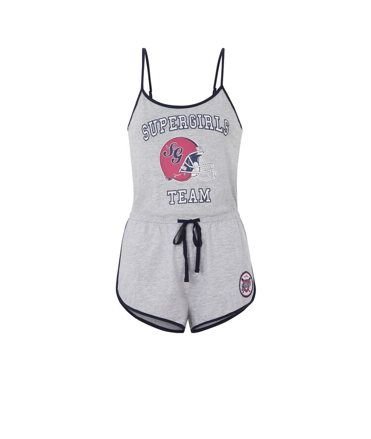 Combi-short en jersey a fines bretelles supergirliz gris clair.