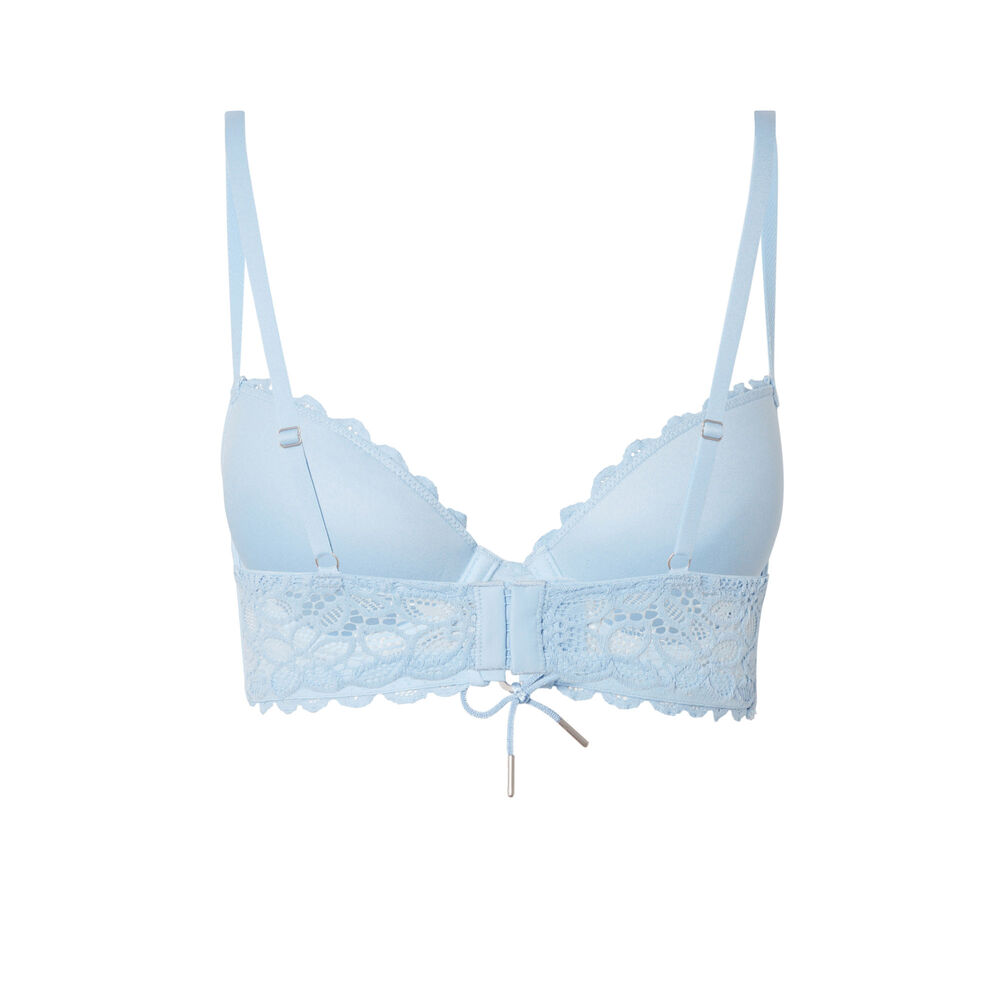 Soutien-gorge ampli en dentelle fleurie détail noeud - bleu bleu.