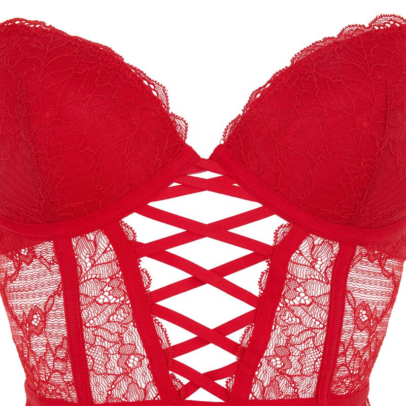 Guêpière push-up en dentelle solairaliz rouge.