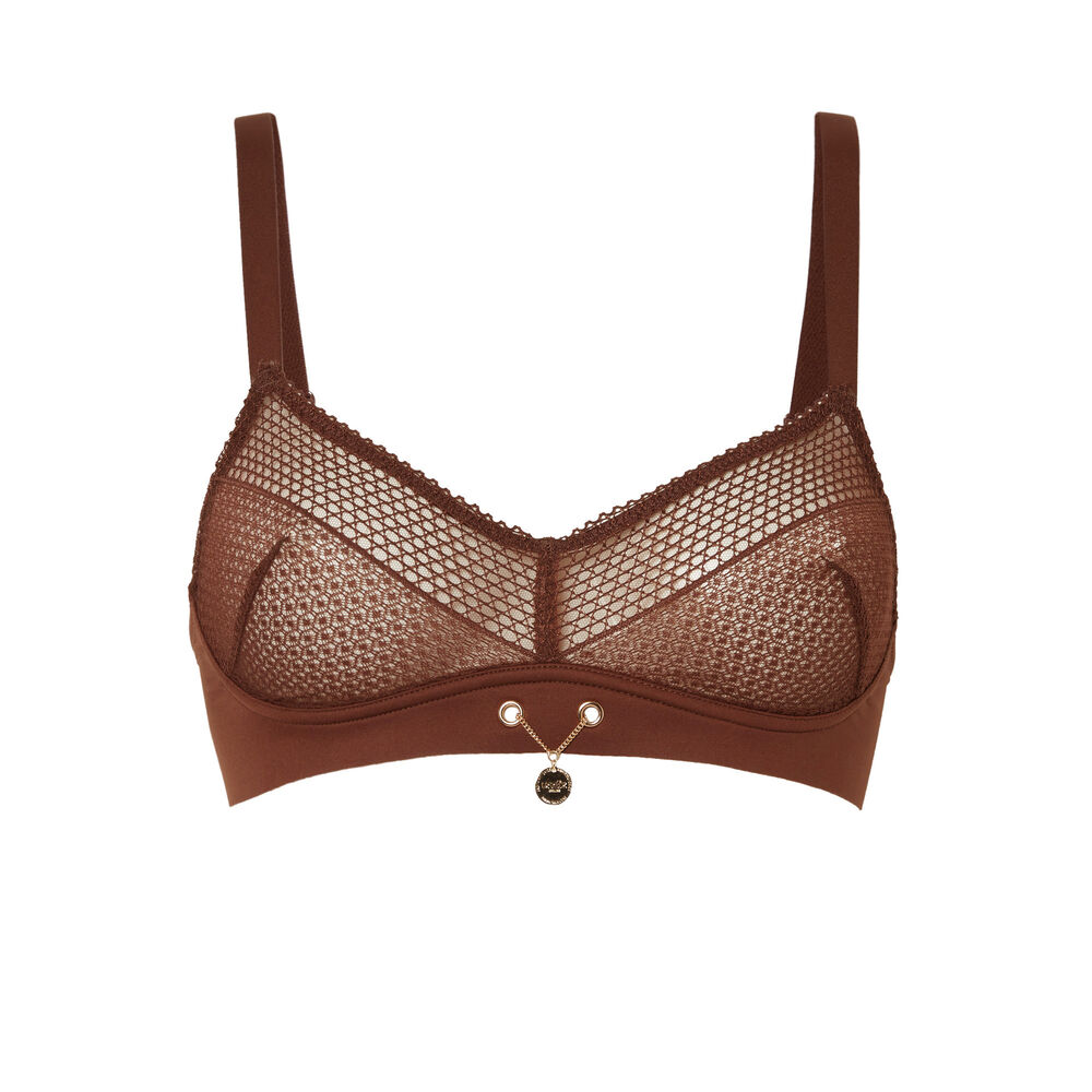 Brassière sans armatures détail médaille - marron marron.