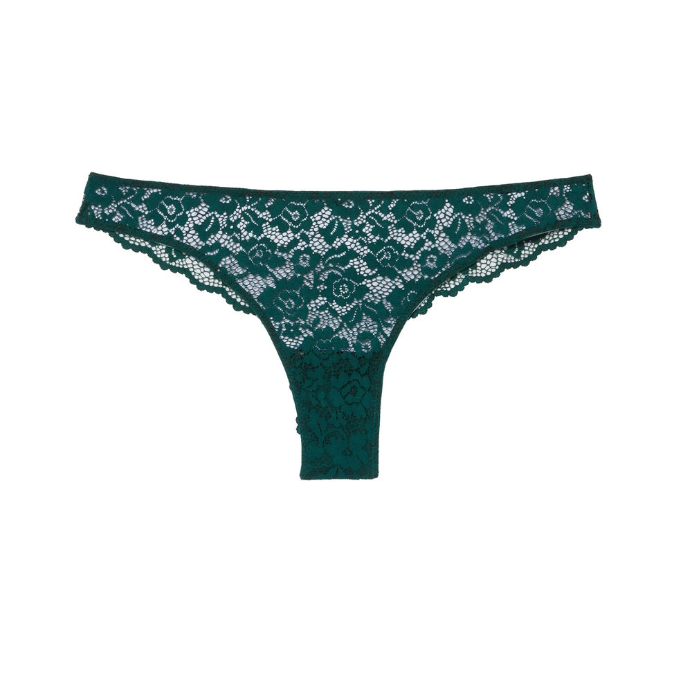 Tanga en dentelle fleurie - sapin vert.
