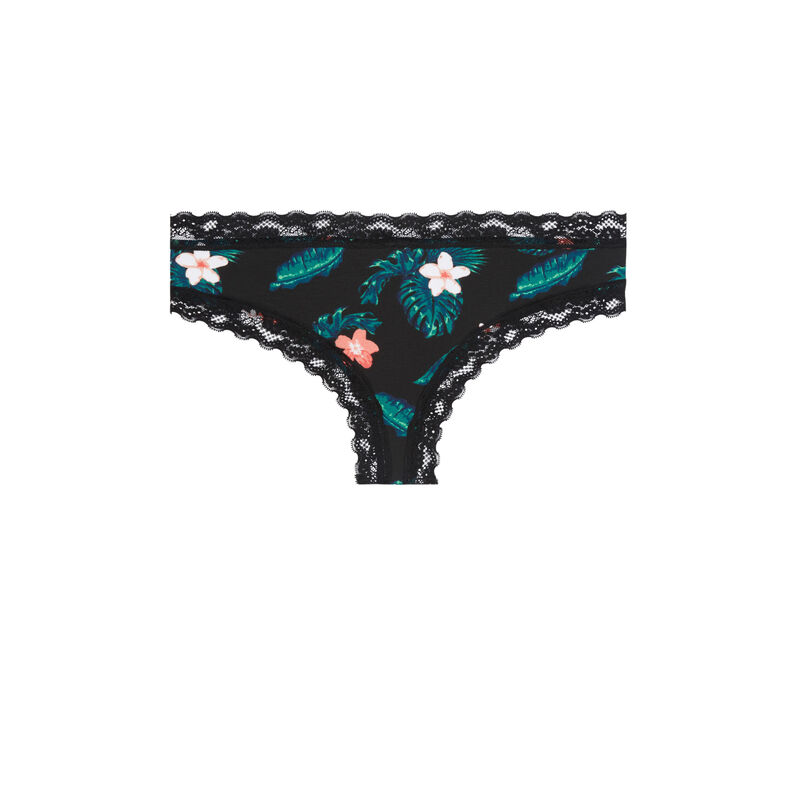 Shorty en coton imprimé tropical - noir Shorty en coton imprimé tropical - noir;
