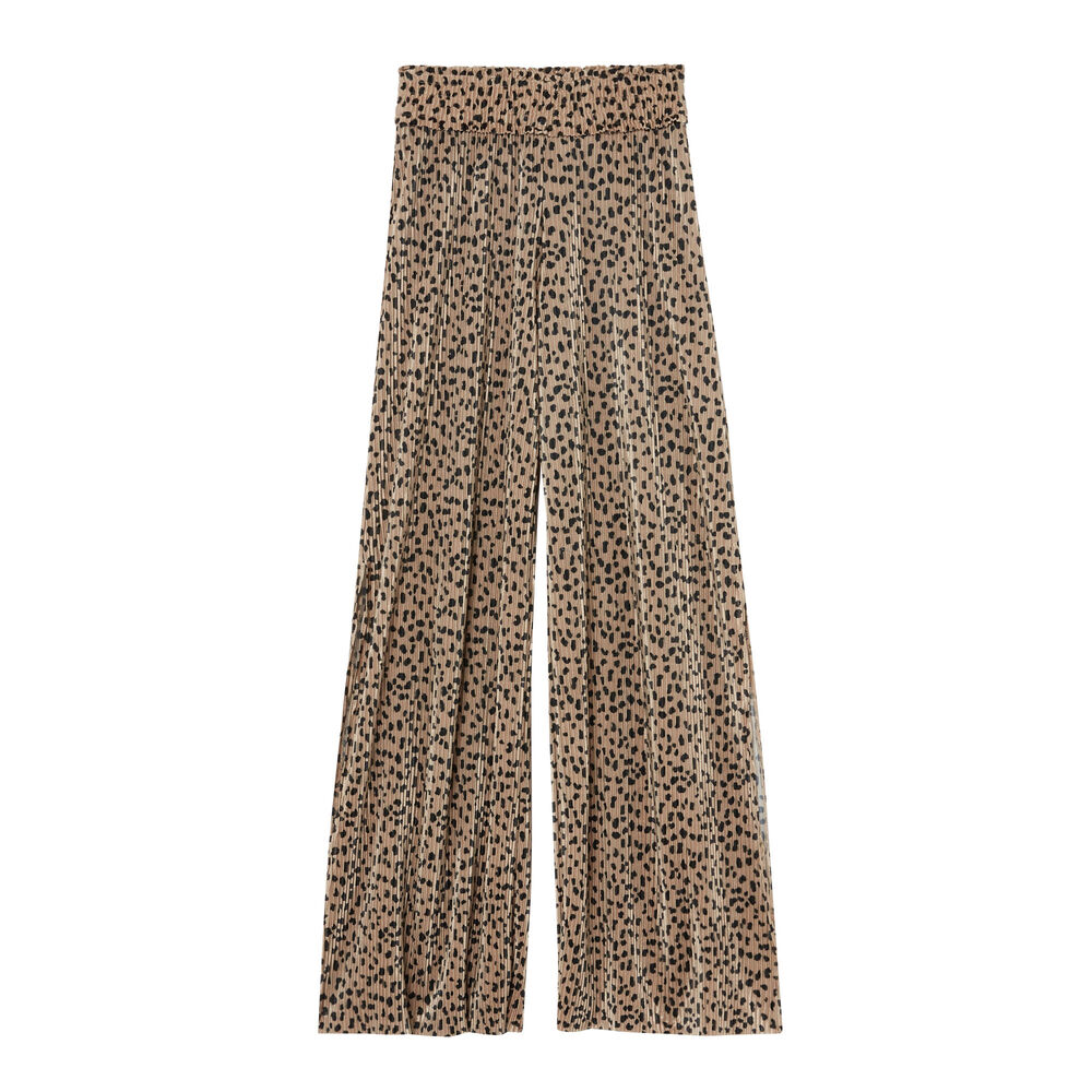 Pantalon large ouvert imprimé léopard - beige beige.