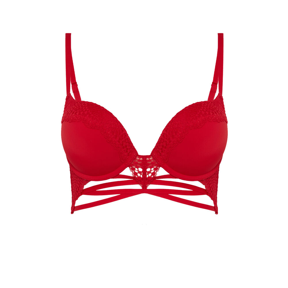 Soutien-gorge ultra push-up en dentelle et liens - rouge rouge.
