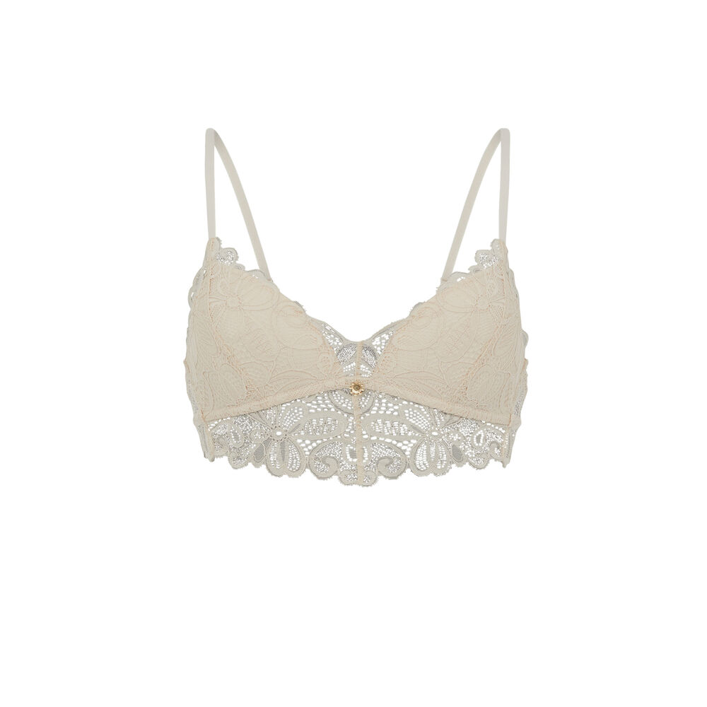 Soutien-gorge triangle à coques en dentelle - beige beige.