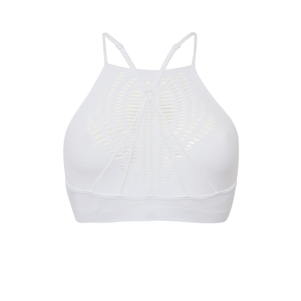 Brassière décolleté ajouré et dos croisé - blanc blanc.