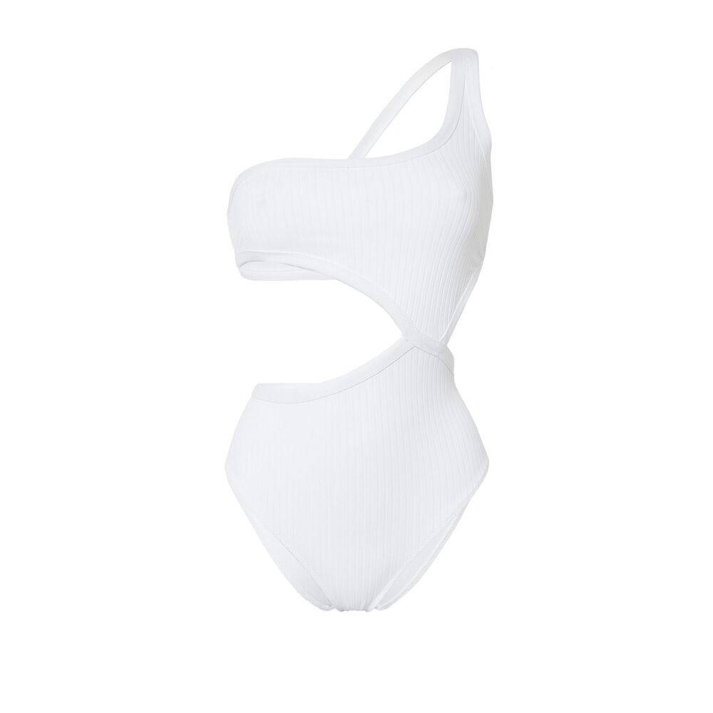 Maillot 1 pièce asymétrique taille haute - blanc blanc.