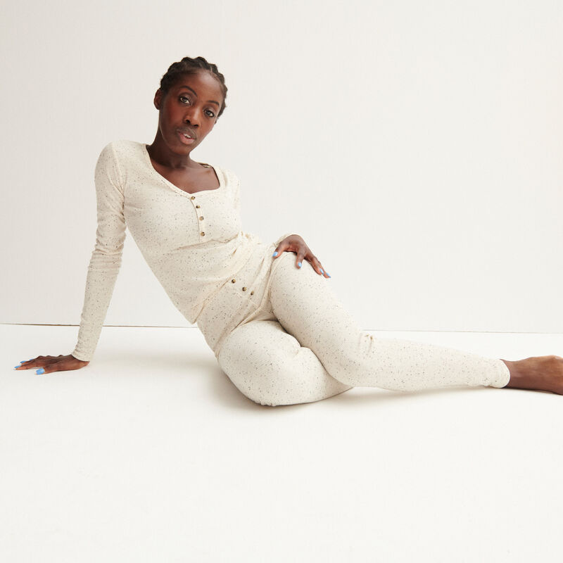 legging côtelé tacheté - ecru legging côtelé tacheté - ecru;