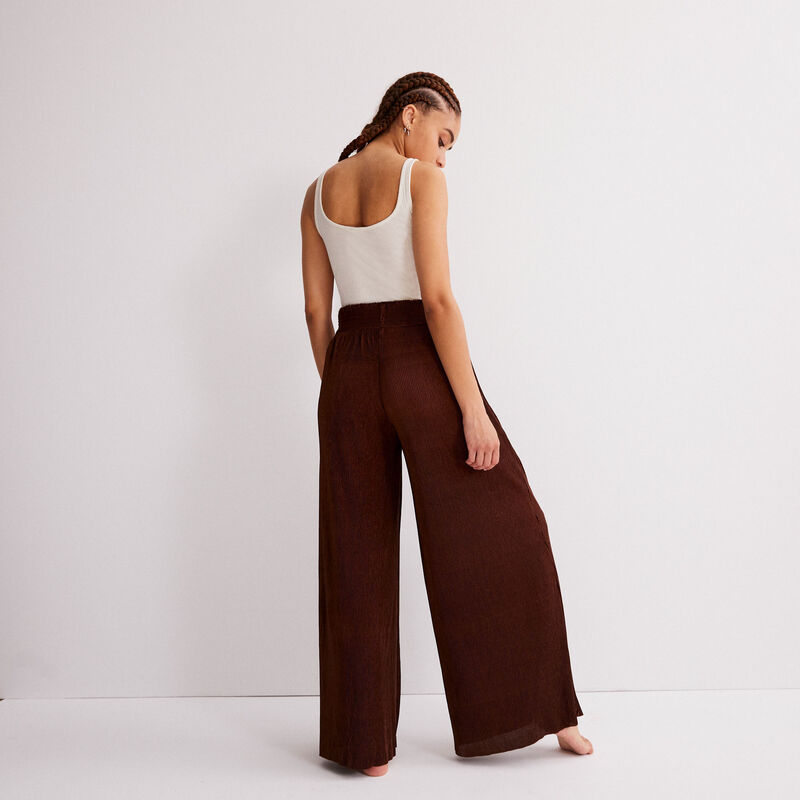 pantalon large à taille froncée - marron pantalon large à taille froncée - marron;
