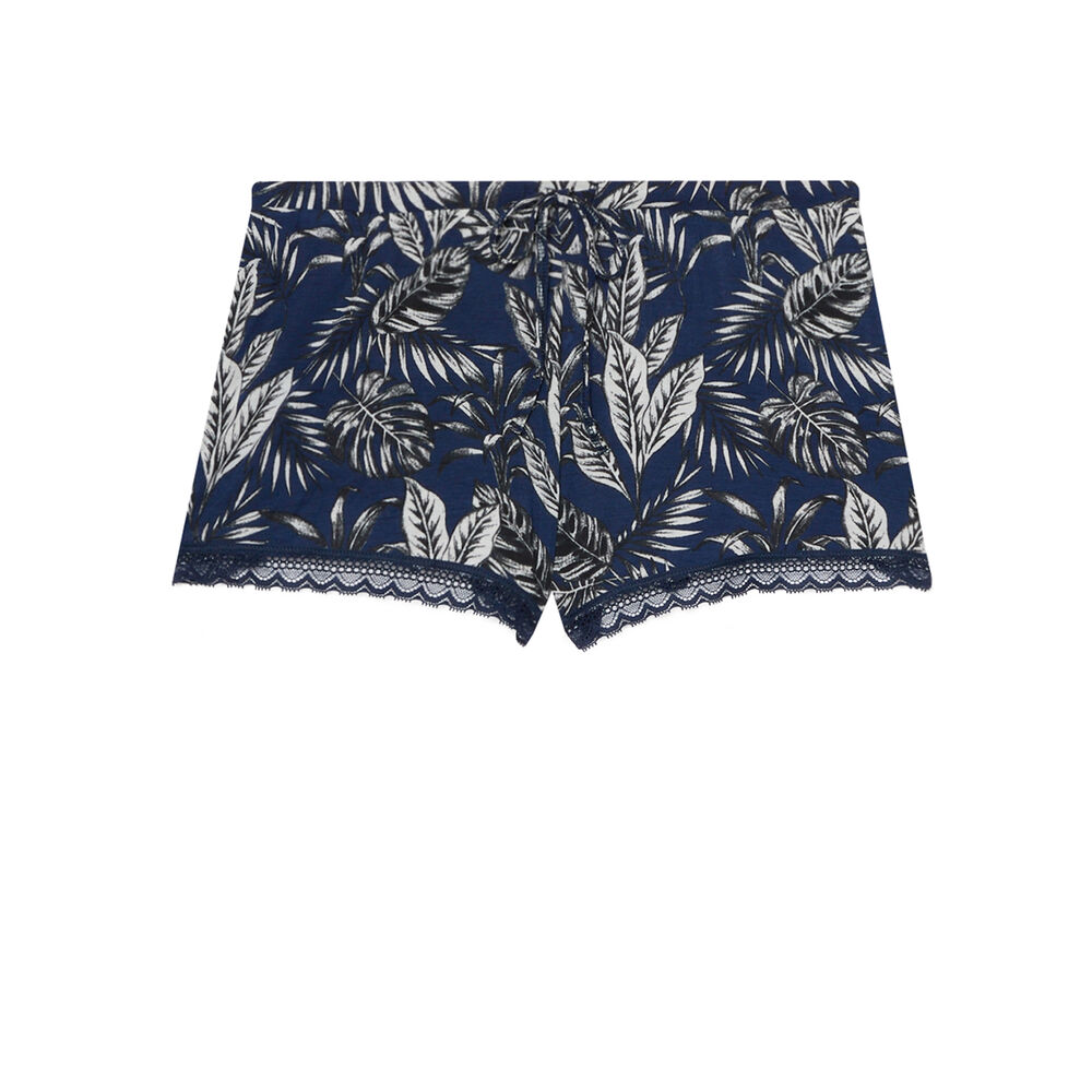 Short à motifs feuilles - bleu bleu.