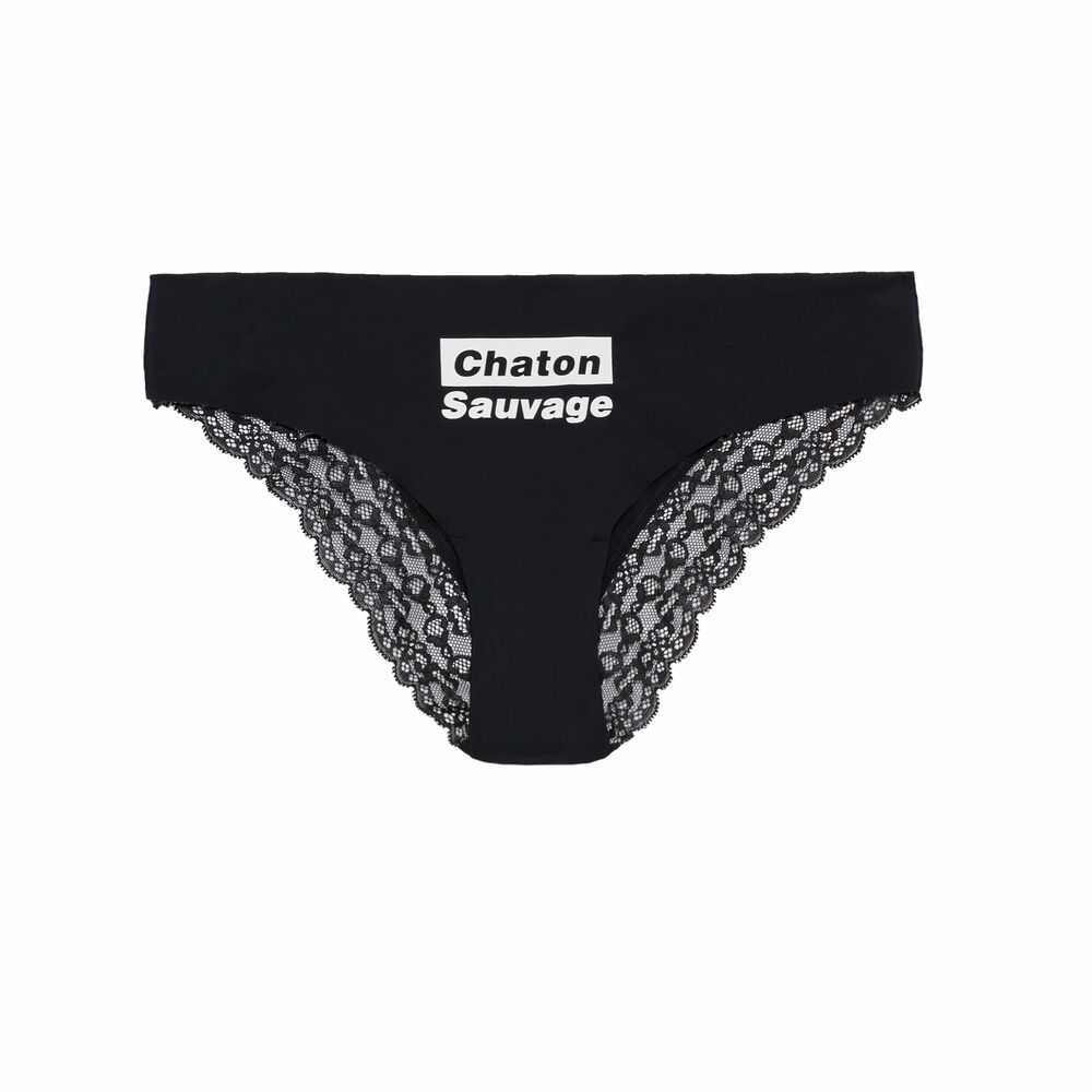 Culotte à message chaton sauvage - noir noir.