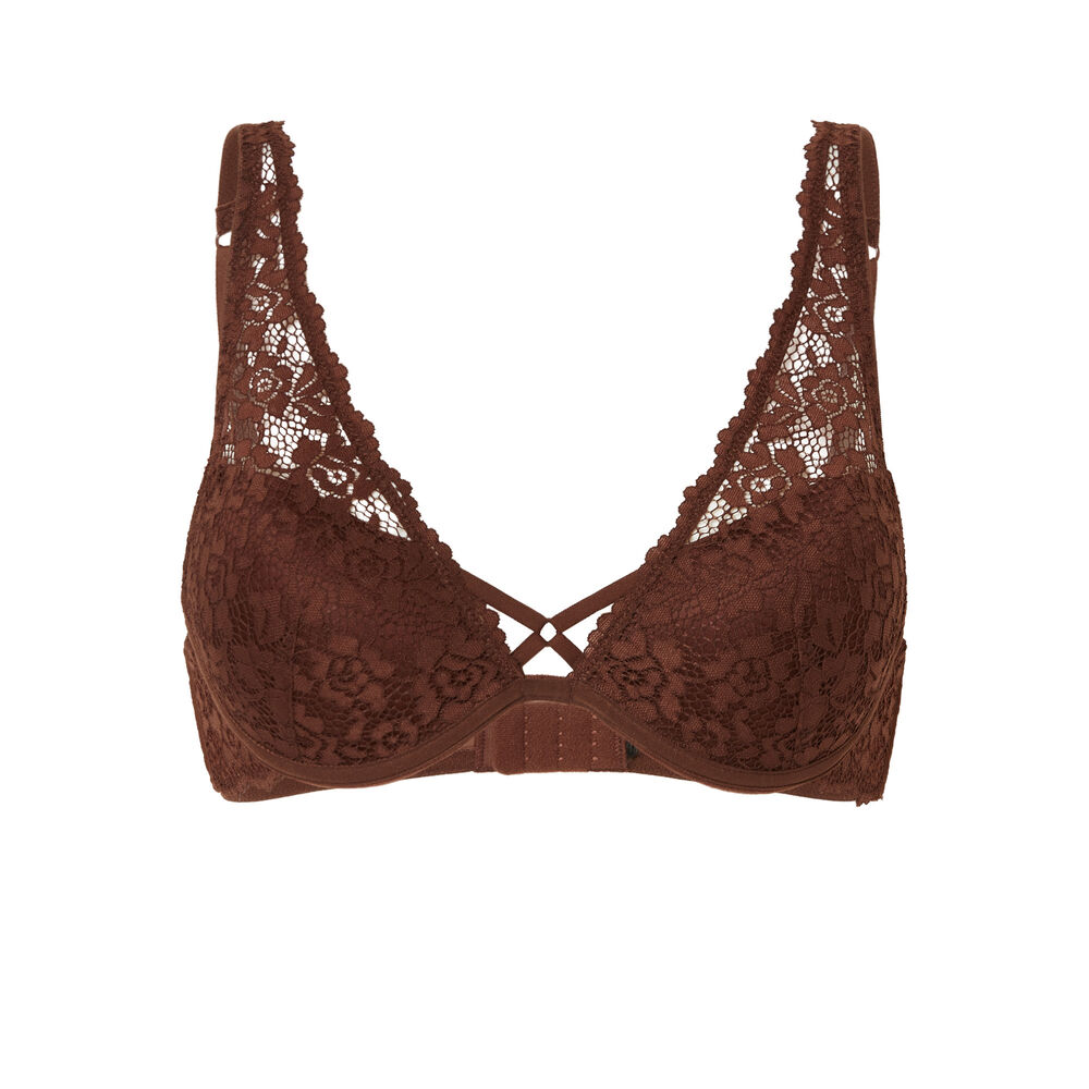 Soutien-gorge ampliforme foulard en dentelle fleurie - marron marron.