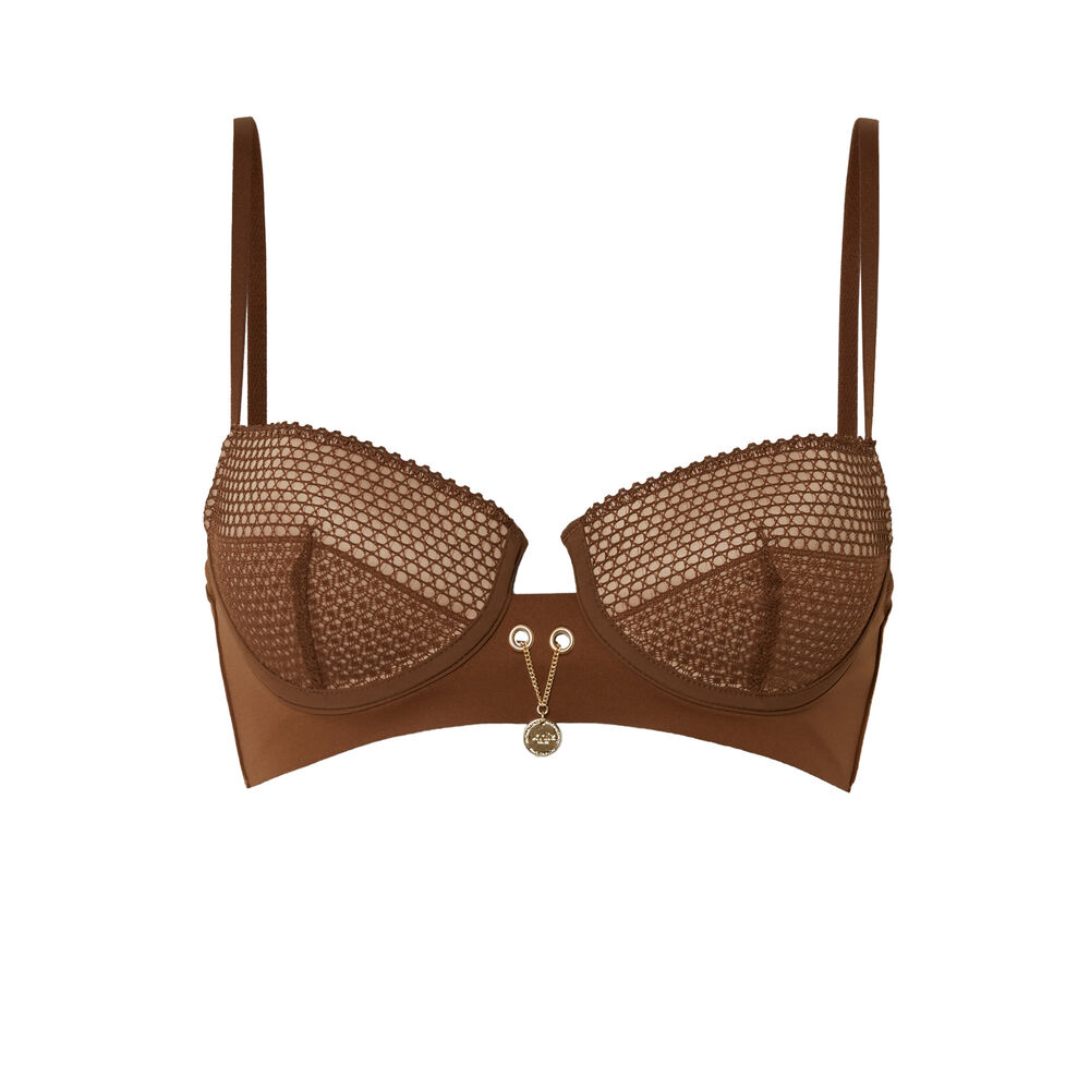 Soutien-gorge ampli détail médaille - marron marron.