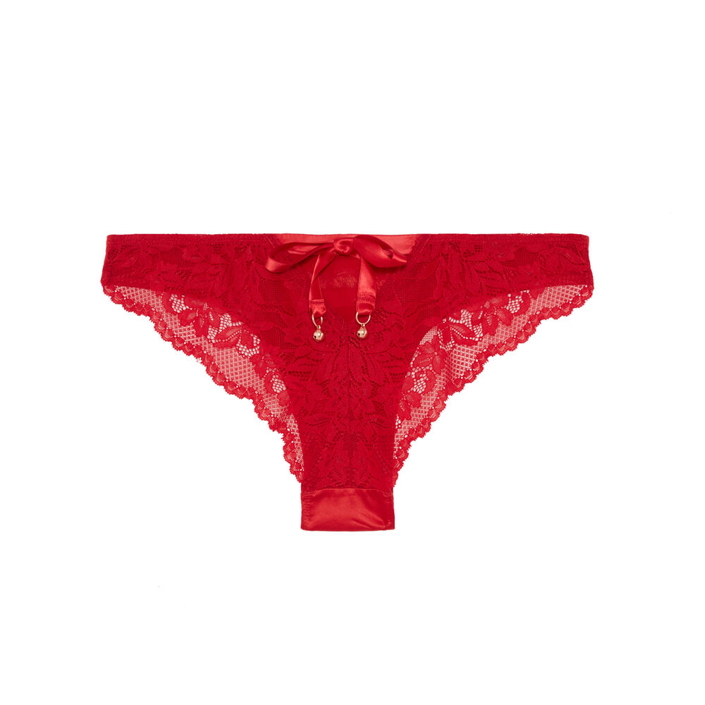 Culotte dentelle avec nœuds et grelots - rouge rouge.