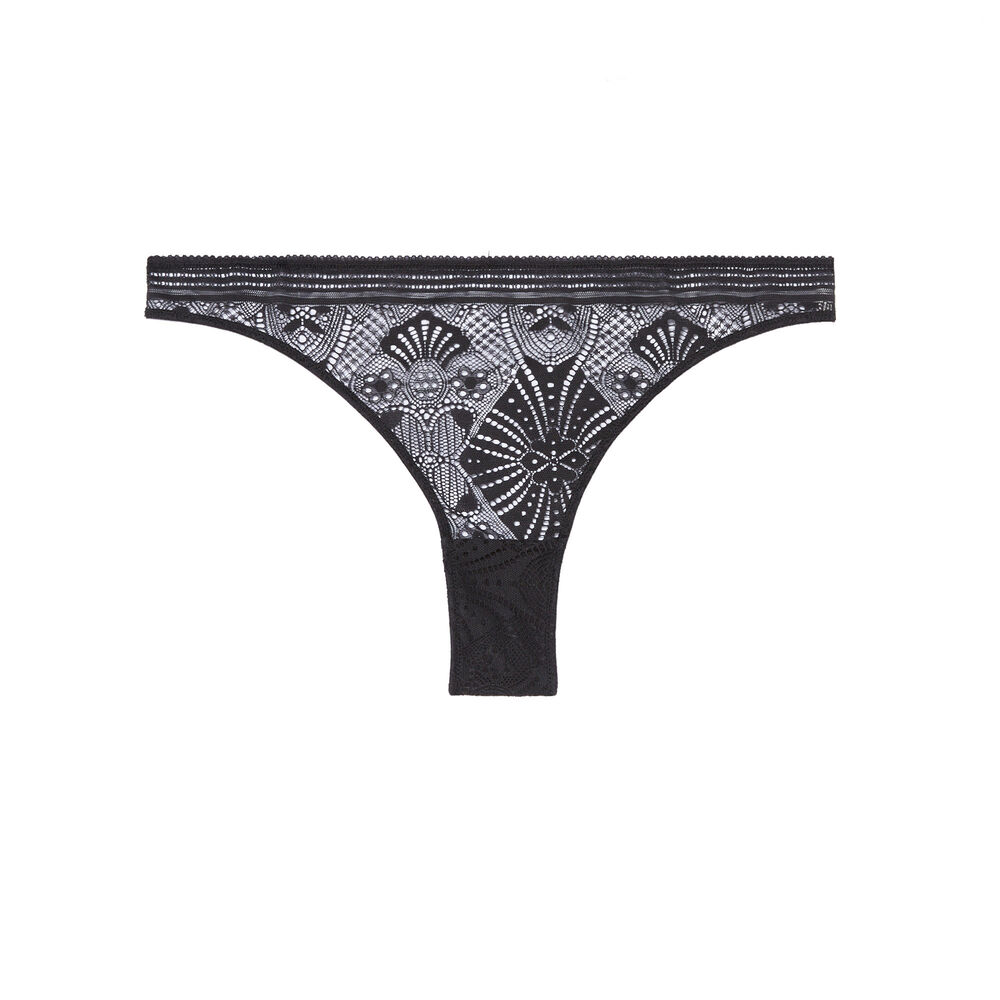 Tanga à détails liens - noir noir.